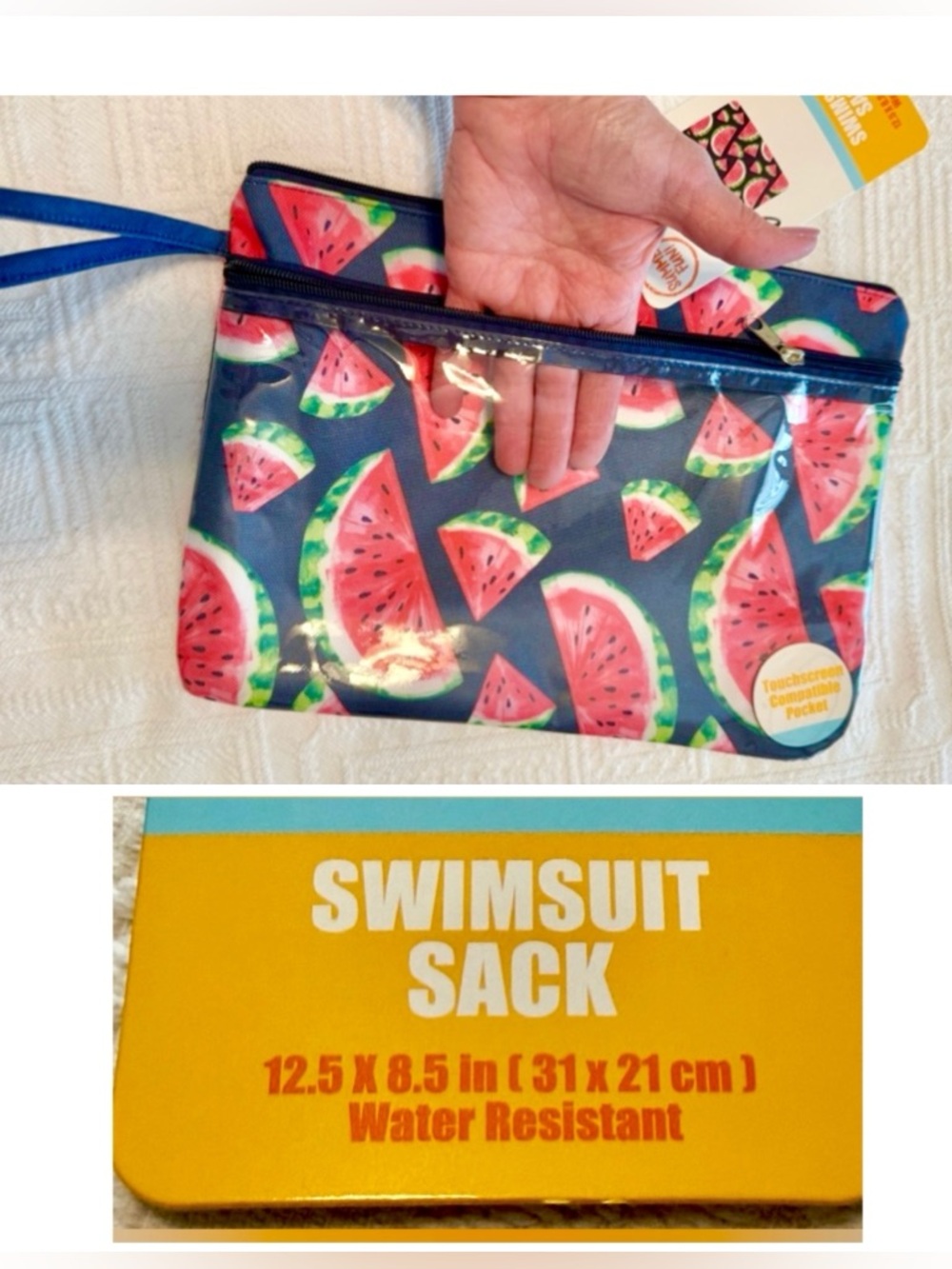 Swimsuit sack water resistant pouch New - Outside zip pocket 12.5x8.5 Watermelon